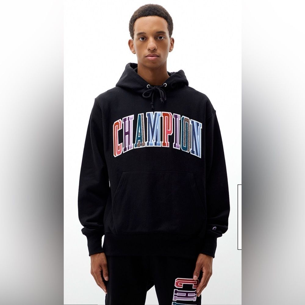 Vintage Champion Big Spell Out Embroidered Reverse Weave Hoodie Sweatshirt Med